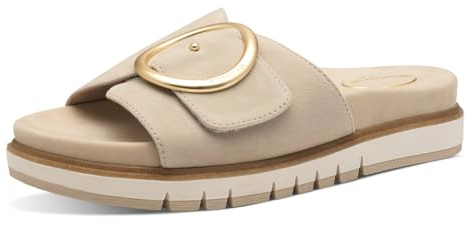 Tamaris Damen Wide Fit Pantoletten flach mit Klettverschluss und Schnalle