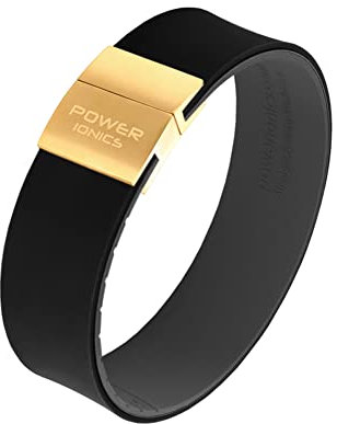 Power Ionics Turmalin Silikon Armband Herren Unisex Sportarmband für Energieausgleich, Black/Gray Silicone Band, 13 cm - 21 cm, Gold Buckle