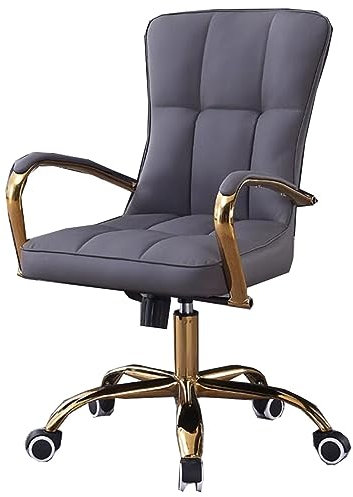 GIZNXBA Bürostuhl Ergonomisch Weiß Computerstuhl Leder Schreibtischstuhl Chefsessel Mit Rädern, Schreibtisch Drehsessel Gaming Stuhl Ergonomisch Mit Goldenem Gestell (Color : /Gray)