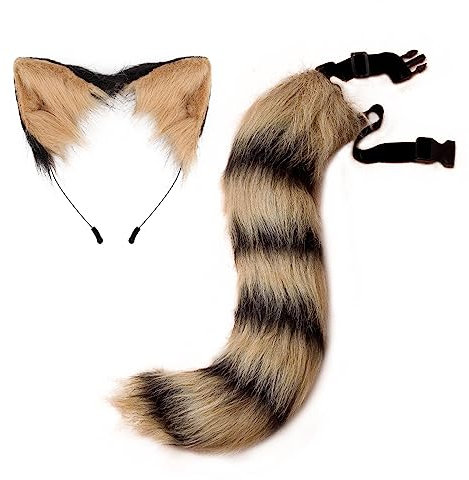 Halloween Kostüme Plüsch Katzenohren katzenschwanz Cosplay Set Kunstfell Katzenohren und Schwanz Fuchsohren Haarreif mit Ohren und Schwanz Halloween Fasching Karneval Masquerade Cosplay,Gelb Schwarz