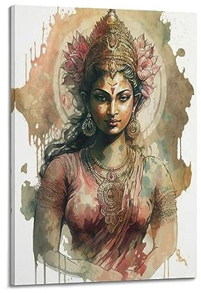 VZRSQZK Poster mit Hindu-Gott Lakshmi, dekoratives Gemälde, Leinwand-Wandposter und Kunstdruck, modernes Familienschlafzimmer-Dekor-Poster, 60 x 90 cm