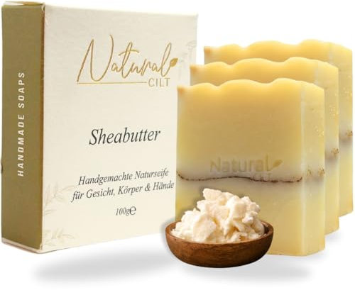 3x Natural Cilt Sheabutter Seife - 100% Naturseife - ohne bedenkliche Inhaltsstoffe - Zertifiziert - Handgemacht - Duschseife für alle Hauttypen - Duschgel - Naturkostmetik