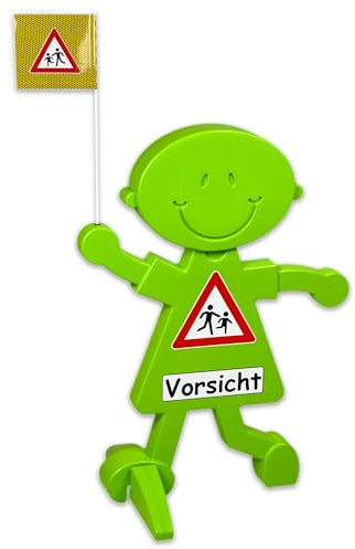 3D Warnschild Vorsicht spielende Kinder mit reflektierender Folie für mehr Verkehrssicherheit | 1 Meter hoch mit Warnflagge | leuchtend grün und stark auffallend (Variante Vorsicht spielende Kinder)