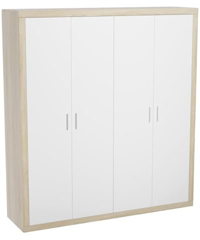 mattfy - Armario 4 Puertas Batientes con Altillo Modelo Victoria para Dormitorios de Matrimonio o Individuales, Color Cambria - Blanco, Medidas: 197 cm (Ancho) x 210 cm (Alto) x 48 cm (Fondo)