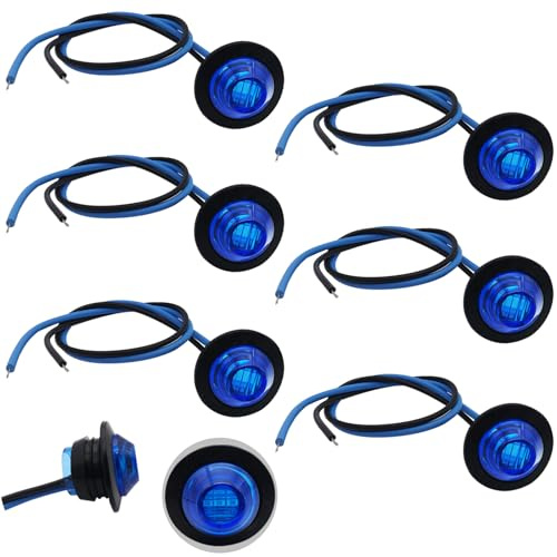 CTRICALVER Universelle runde LED‑Seitenmarkierungsleuchten 3/4 Zoll, IP67 wasserdichte Rück‑ und Bremslicht‑Indikatoren für Kleinfahrzeuge, 12 V, 6 Stück (Blau)