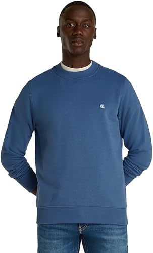 Calvin Klein Uomo Felpa Badge Crew Neck Regular Fit, Blu (Blue Coast), S