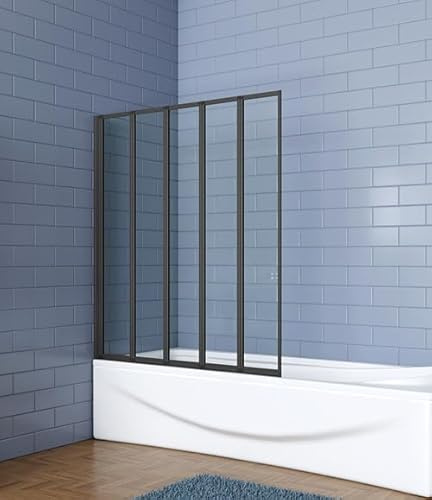 Aica Sanitär Badewannenaufsatz Dusche Duschabtrennung Duschwand für Badewanne,Schwarz,5-tlg,Faltwand,120cm