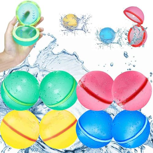 8 Piezas Globos de Agua, Bolas de Agua de Silicona de Relleno Rápido, Autocierre, Reutilizables, Para Verano, Niños, Adultos, Juegos de Playa, Fiestas en la Piscina