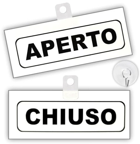 Agendepoint.it - Cartello Aperto Chiuso Big Classic In Pvc Bianco 20x8cm Nero Bifacciale Con Ventosa Inclusa