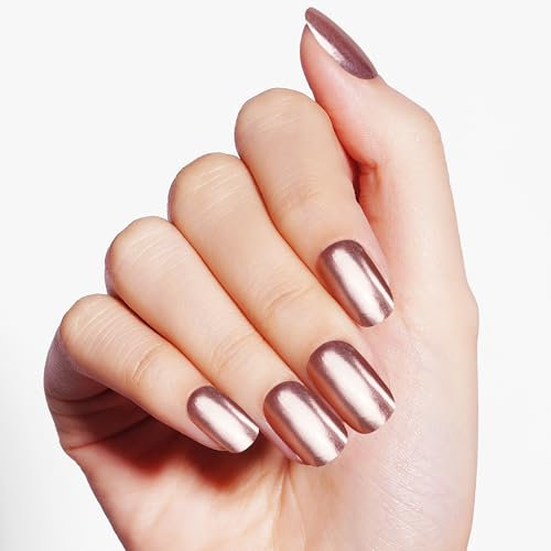 DANNI & TONI 28 Stickers Semi Cured Nail Strips,Solid Colour Rose Gold Soft Self-Adhesive Gel Nail Stickers,Salon-Quality Gel Nail Polish Strips Manicure Stickers Set(Bronze Goddess)