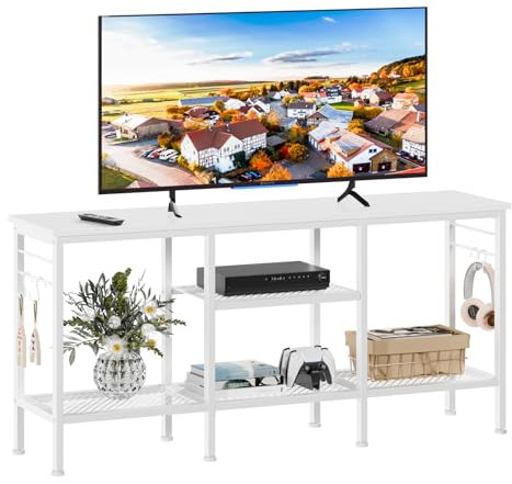 Furologee TV Stand for TVs up to 55 Inch, Entertainment Center with Open Storage Shelves, Media Console Table with Soundbar Shelf for Living Room, Bedroom, White