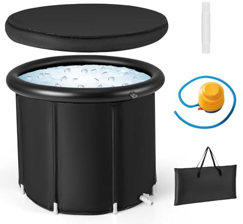 RELAX4LIFE Aufblasbare Faltbare Badewanne, für Erwachsene, Tragbare Freistehende Eisbadewanne, Eisbaden Tonne mit Abdeckung, Tragetasche & Reparaturset, 90x90x75 cm, für Dusche Heißes Bad Eisbad