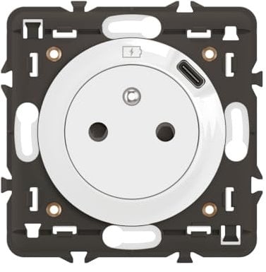LEGRAND - Prise Electrique Murale avec Terre Céliane Surface avec Prise Chargeur USB 7,5W intégré - Prise Affleurante avec Socle Rétractable - À compléter avec une Plaque - Blanc