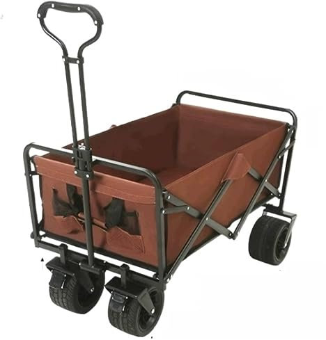 CRBUDY Trolley Cart Outdoor Folding Utility Wagon 4 Wheeled Camping Cart Utility Garden Trolley Outdoor Handwagen mit Bremse Camping Cart Garden Wagon