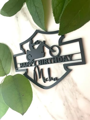NoriKids Cake-Topper personalisiert & handgefertigt | Tortenstecker aus Acryl | Tortendeko Geburtstag | Motorrad m. Happy Birthday & Alter | individuelle Geburtstagsdeko | personalisierte Geschenke