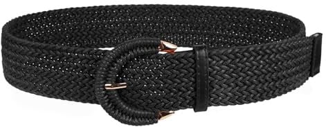 Zercart Ladies Straw Woven Belt Adjustable Woven Waist Belt Women Braided Rattan Belt with Half-Circle Buckle Wide Waist Belt for Summer Dress Jeans-Black