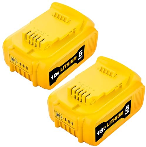 2X 5000mAh Remplacement pour Dewalt Batterie 18V 5Ah Li-ION DCB184 DCB180 DCB181 DCB182 DCB200 DCB201 DCB204 DCB127 DCB112 DCB115 avec indicateur LED (Jaune)