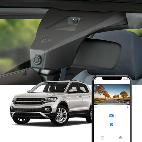 Fitcamx Dashcam 4K kompatibel mit VW T-Cross 2018-2025, Autokamera UHD 2160P Video WiFi, Parkmonitor, Loop-Aufnahm, G-Sensor, OEM Volkswagen Zubehör, WDR Dash Camera Auto, Plug & Play, 64 GB-Karte