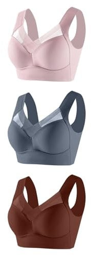 of 5,Women Comfort no Wire Bras Seamless no Show Bra Pack, Front Fastening Padded Racer Back Bras for Women UK, Front Fastening Sports Brown
