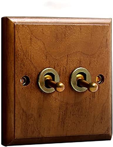 interruptor de luz de palanca, Interruptor de luz de pared de madera maciza oculto con panel, tipo 86, 1 a 4 entradas, 2 vías, nogal negro, decoración antigua, interruptor for mejoras del hogar(2 Gang
