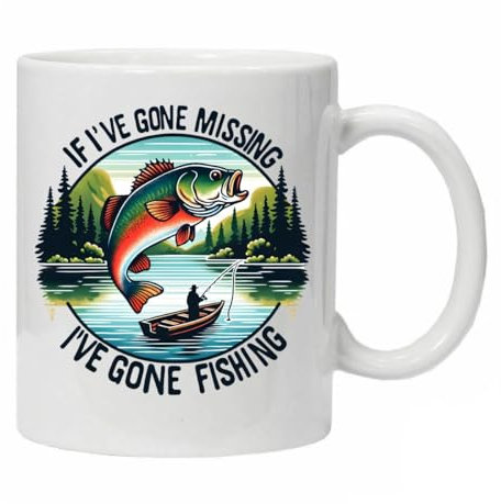 Funny Novelty Mug for Fishermen Hilarious Fishing Quotes Funny Fish Jokes Rod Puns Various Designs Mug Gift Comes Boxed Ready for Gifting Tea Coffee Reusable (Gone Missing Gone Fishing)