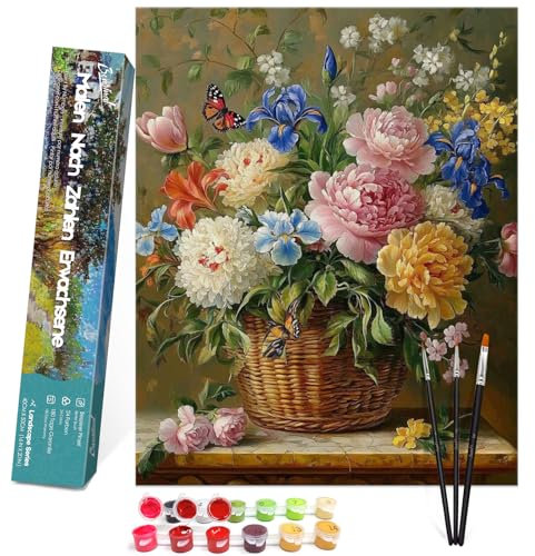 Bougimal Painting by Numbers Adults Landscape with Brushes and Acrylic Paints Included - 40 x 50 cm, Flower Basket, No Frame