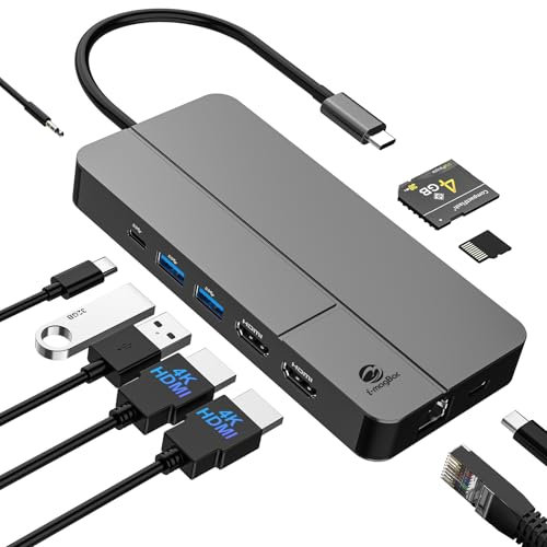 i-magBac MacBook USB C Docking Station Dual Monitor for MacOS and Windows Laptops,10 in 1 Laptop Docking Station with 2 HDMI,100W PD, LAN, SD/TF, Audio, Compatible with MacBook M1/M2/M3/M4/Intel Chip