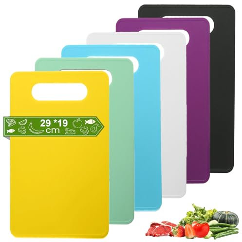 HaploS Juego de 6 tablas de cortar antideslizantes, 29 x 19 cm, plástico PP, sin BPA, aptas para lavavajillas, 6 colores