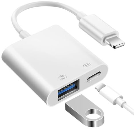 [Certifié Apple MFi] 2 en 1 Adaptateur Lightning vers USB avec Port de Chargement, Adaptateur iPhone vers USB OTG pour Clé USB, Lecteur de Cartes, Souris, Clavier, Microphone et manettes de Jeu