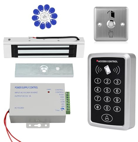 XYBkey Standalone Access Control System Kit Keypad Controller Waterproof RFID Keypad Door Reader 180KG/158.8 kg Magnetic Lock + Stainless Steel Exit Button 10 ID Keychains
