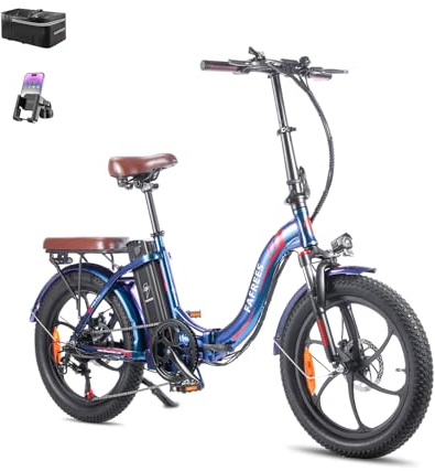 Fafrees F20 PRO E-Bike Klapprad Elektrofahrrad 20 Zoll Fatbike, 250W Motor 36V 18AH Akku, 20 * 3,0 Zoll Mountainbike Elektrofahrrad 40 Nm (Hecktasche + Handyhalterung, buntes Blau)