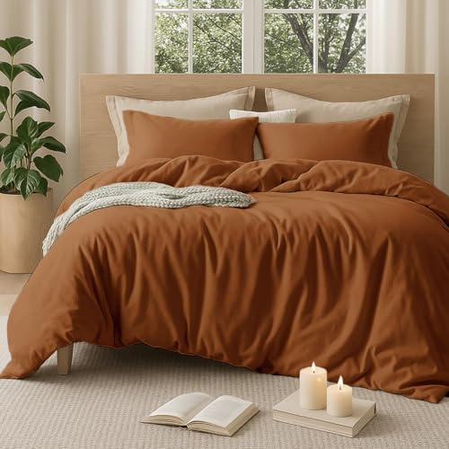 Sedefen Bettwäsche 155x220 cm Baumwolle Gebrannte Orange,Oeko-TEX zertifizierte Bettwäsche Set,Baumwollbettwäsche mit Reißverschluss und 1 Kissenbezug 80x80 cm