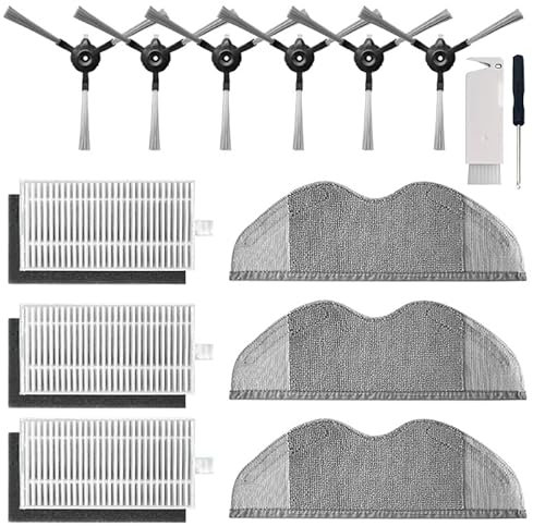 Kit de accesorios de repuesto compatible con Xiaomi Robot Vacuum E5, C108, incluye 6 cepillos laterales + 3 filtros HEPA + 3 paños de fregona