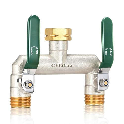 ChiuLau Distributore 2 Vie, distributore dell'Acqua in Ottone ad Alta Portata, distributore dell'Acqua da 3/4 di Pollice a 2 Vie, Adattatore per Rubinetto da Giardino Esterno - Maniglia in Metallo