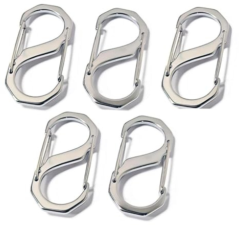 Packet of Five Heavy duty, Strong, S-Type Carabiner Clips, Stainless Steel 304, High Finish polished product 55mm x 25mm 2.5mm