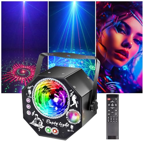 4 in 1 Discolicht Partylicht mit Fernbedienung, 75 Muster Effekte, RGB, UV, Strobe LED Sound Control, Musikgesteuert Discolicht, DJ Partylicht Discokugel für Party Fest Klub Halloween Weihnachten | 75 Muster Effekte, RGB, UV, Strobe LED Sound Control, DJ Partylicht Discokugel für Party Fest Klub Halloween Weihnachten
