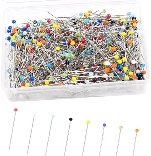 500 Pcs Sewing Pins Coloured Heads,32mm Dressmaking Pins Sewing,Glass Head Dress Making Pin With Storage Box,Dress Making Needles With Heads,Dressing Straight Pin for Fabric,Crafts,Jewelry Make