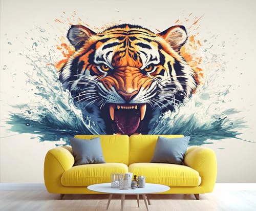 YXQAIED Tiger Wallpaper Mural, Wild Animal Wall Mural, Tiger Head Photo Wallpaper for Bedroom Living Room Decor (Not Peel and Stick)