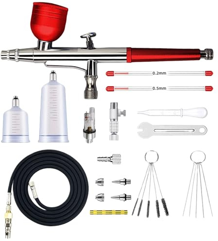 Airbrush Set Airbrush Gun Kit, Multi-Purpose Tragba Air Brush Kit, Airbrush Kit with 0.2 mm, 0.3 mm, 0.5 mm Nozzles, Cup, Braided Air Hose and Cleaning Set, Perfect for Model Making, Nail Art, DIY