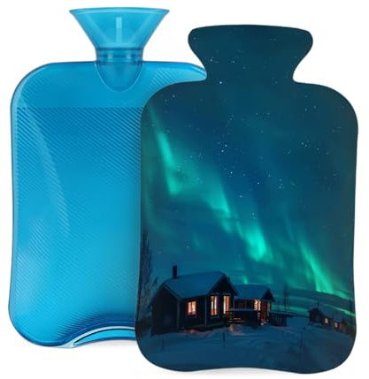 Hot Water Bottle with Cover 2L, Northern Lights Hot Water Bottles for Adults Warmer/Pain Relief