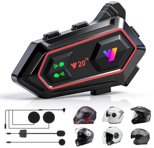Avutrel Motorcycle Helmet Headphones, Intercom for 2 People at 800m + Dual BT Connection, IPX6 1000mAh and CVC Noise Cancelling, Headphone Headphones, 2-in-1 Mic for Most Cases