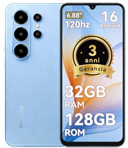 Blackview Wave 10 Téléphone Portable Pas Cher Android 16 Smartphones,6.88,32Go+128Go/2To, 32MP+13MP, 5000mAh,Smartphon 4G Dual SIM, Telephone WiFi 5G/GPS/IP54/3 Card Slots/3.5mm/FM/3Ans Garantie