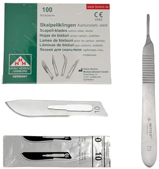 Wittex Skalpell-Set – 100 sterile Skalpellklingen Nr. 10 aus Karbonstahl Heinz Herrenz inkl. Skalpellhalter Nr. 3 aus Edelstahl
