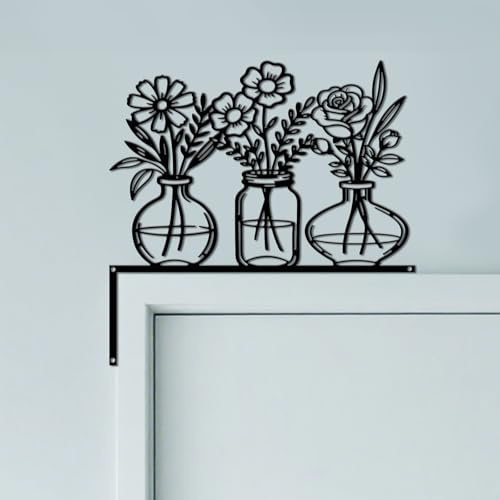 CUTHOLLOW Vase Door Topper Sign Metal Wall Art Decor | 11.8x5.9 Double-Sided Metal Hanging Sign Door Frame Decor, Door Corner Accent Room Entryway & Home Housewarming Decoration