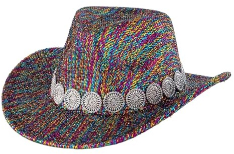 ZDSUHYIW Cowboy Hut Damen Glitzernder Gürtelhut Abendparty Western Cowgirlhut Karneval Kostüm Elegante Türkis Dekore Cowgirl Rollenspiel Party Kopfbedeckung Bunter Westernhut