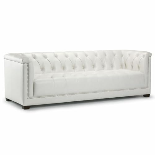 Casa Padrino Luxus Chesterfield Echtleder Sofa Weiß 233 cm - Leder Möbel