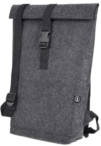 Stop Ocean Plastic 46230 Rolltop-Rucksack, Alltagsrucksack aus rPET-Filz, Businessrucksack geeignet für Laptops (17,3 Zoll), Filzrucksack, Schnapp- & Klettverschluss, ca. 39 x 51 x 11 cm, dunkelgrau