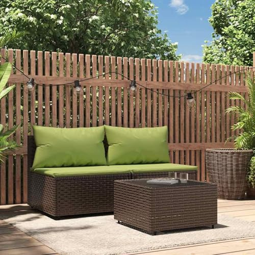 HOMELEN 3-TLG. Garten-Lounge-Set mit Kissen Braun Poly Rattan,Garten-Sofagarnitur, Balkonmöbel Set, Gartenmöbel-Sets Unterhaltungssets, Balkon Sofa Lounge Geeignet für Gärten Terrassen