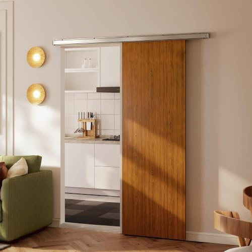 HOMCOM Porta Scorrevole Esterna Muro 75x210 cm Binario Silenzioso Guida | In Lega di Alluminio, Kit Ferramenta, Porta da Interno, Stile Minimalista, in MDF, Impermeabile, per Cucina Bagno Ufficio