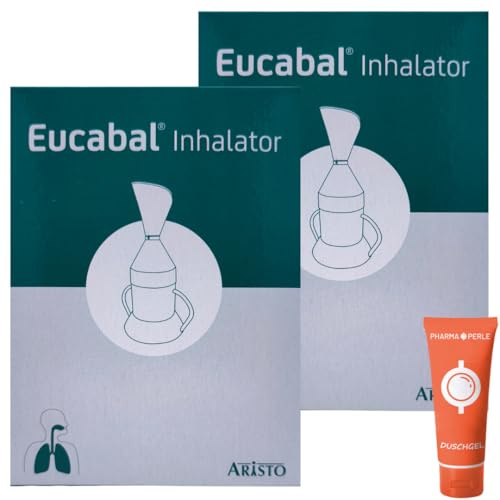 Eucabal Inhalator I Dampfinhalator mit Mund-Nasen-Maske I kippsicher & spülmaschinengeeignet I einfache Anwendung für Erwachsene & Kinder ab 6 Jahren I mit Pharma Perle Duschgel (2x)